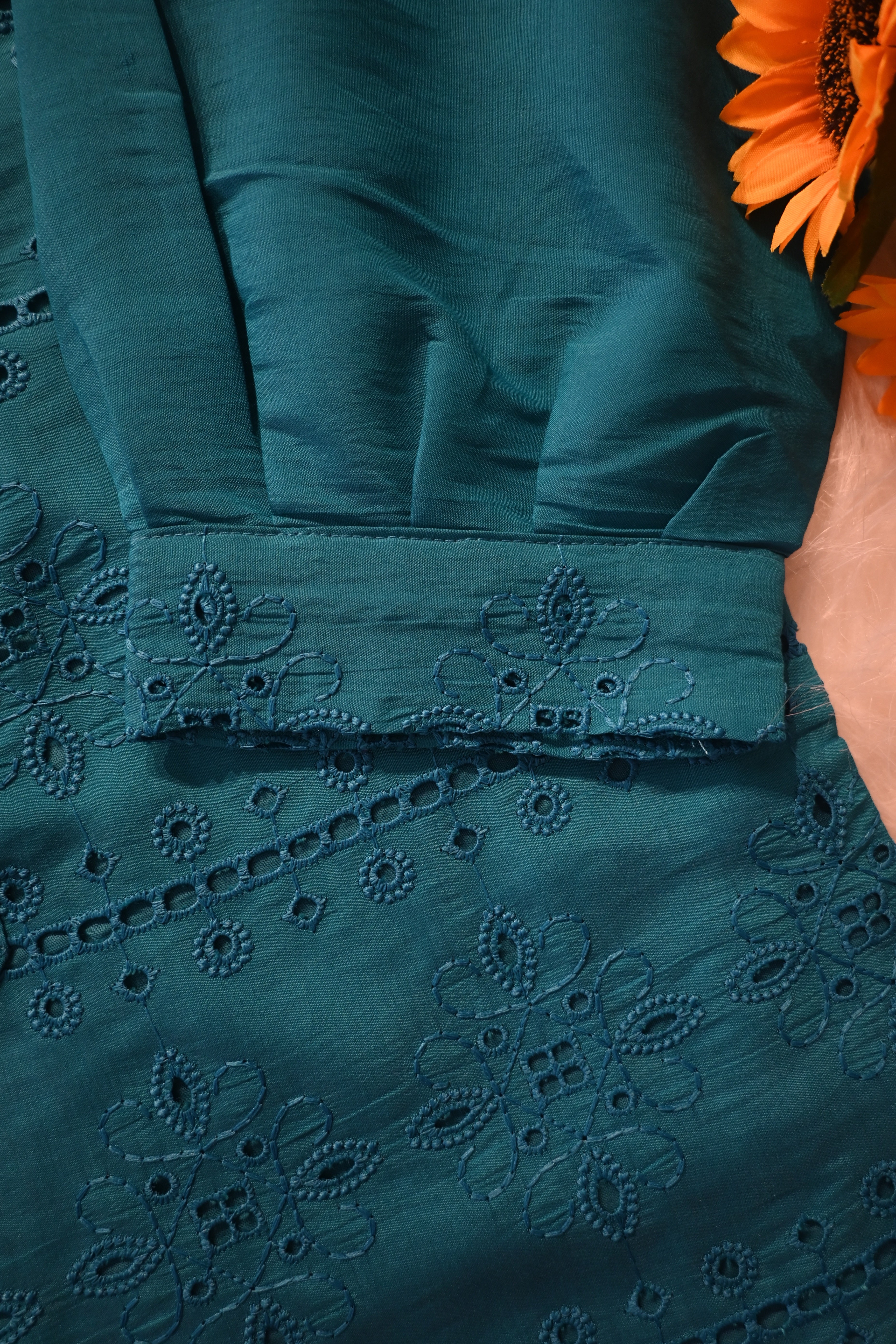 Teal Blue Embroidered Co-Ord Set for Women | Elegant Cotton Kurta Pant Set