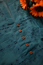 Teal Blue Embroidered Co-Ord Set for Women | Elegant Cotton Kurta Pant Set