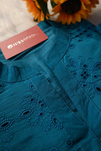Teal Blue Embroidered Co-Ord Set for Women | Elegant Cotton Kurta Pant Set