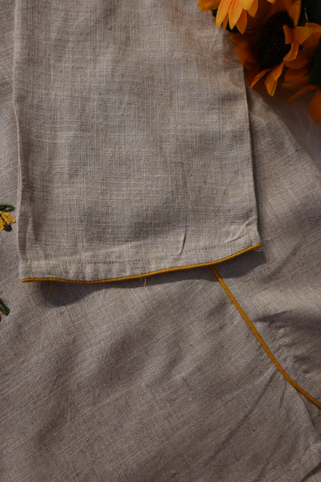 Beige Khadi Cotton Co-Ord Set for Women | Hand Embroidered Kurta Pant Set