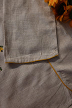 Beige Khadi Cotton Co-Ord Set for Women | Hand Embroidered Kurta Pant Set