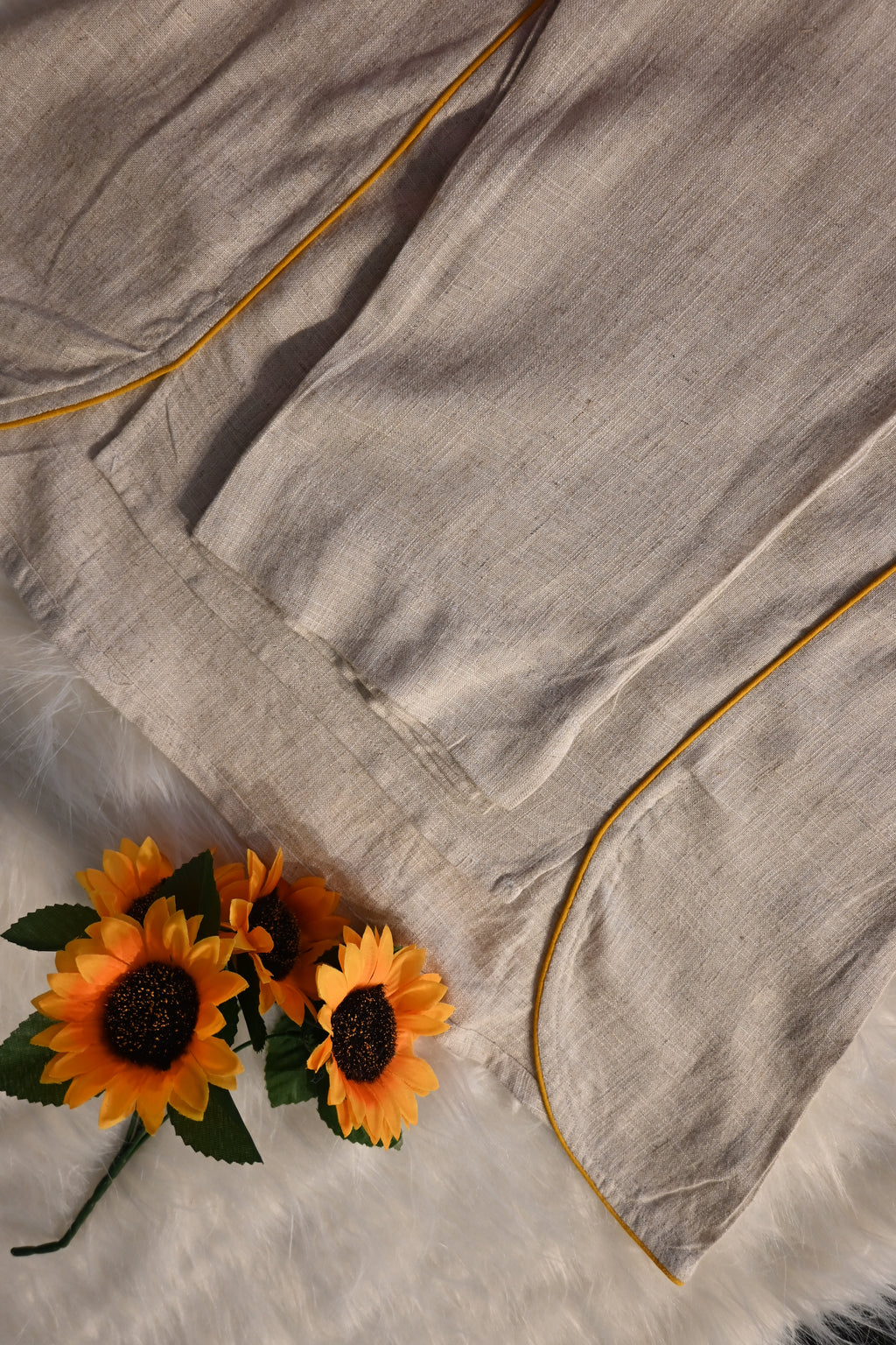 Beige Khadi Cotton Co-Ord Set for Women | Hand Embroidered Kurta Pant Set