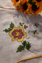 Beige Khadi Cotton Co-Ord Set for Women | Hand Embroidered Kurta Pant Set