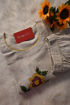 Beige Khadi Cotton Co-Ord Set for Women | Hand Embroidered Kurta Pant Set