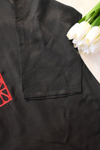 Black Minimal Co-Ord Set with Red Embroidered Neck | Modern Ethnic Cord Set for Women
