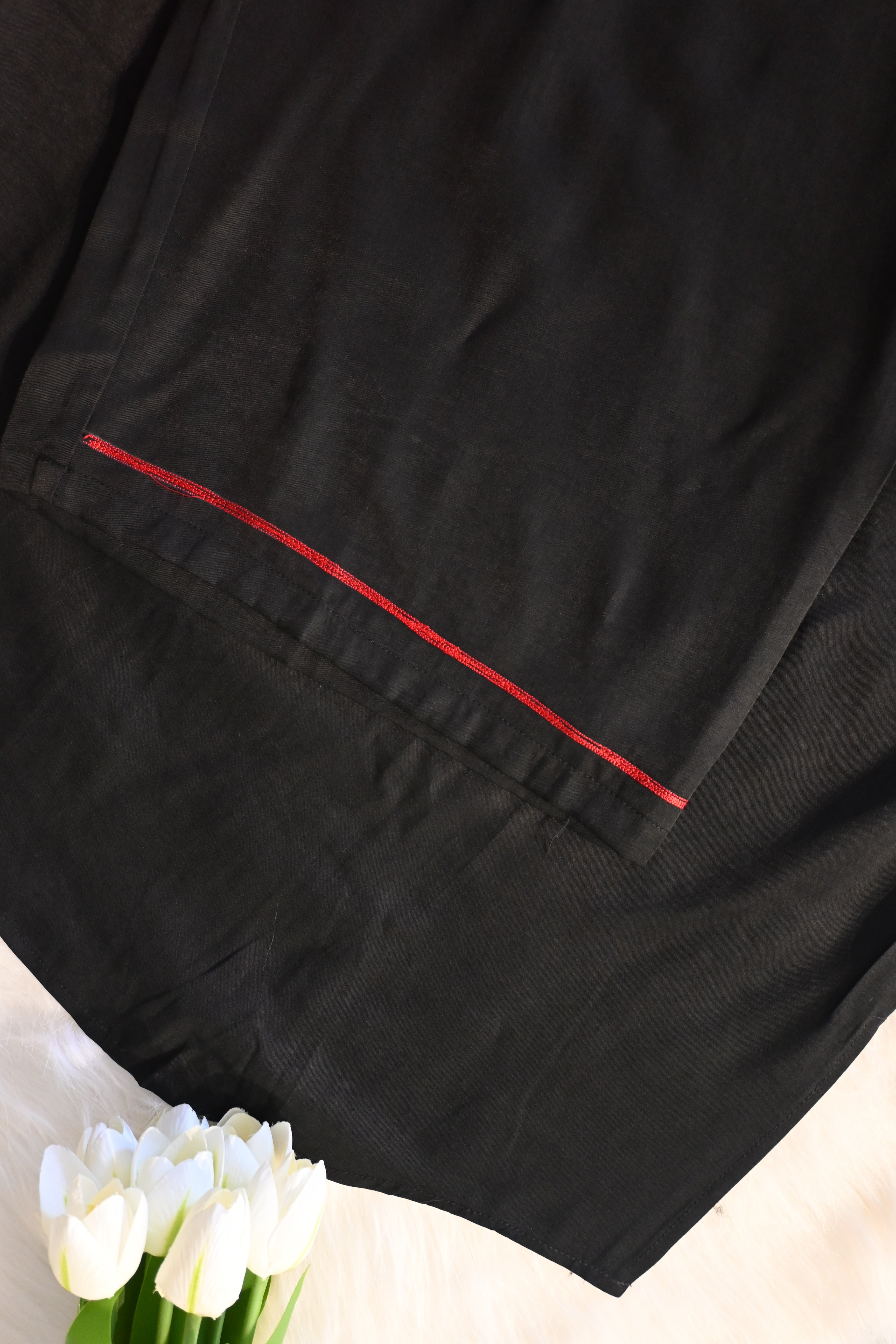 Black Minimal Co-Ord Set with Red Embroidered Neck | Modern Ethnic Cord Set for Women