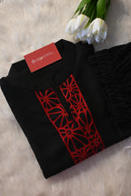 Black Minimal Co-Ord Set with Red Embroidered Neck | Modern Ethnic Cord Set for Women