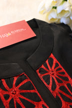 Black Minimal Co-Ord Set with Red Embroidered Neck | Modern Ethnic Cord Set for Women