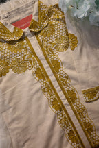 Beige Khadi Cotton Co-Ord Set with Yellow Embroidery | Handcrafted Ethnic Wear for Women