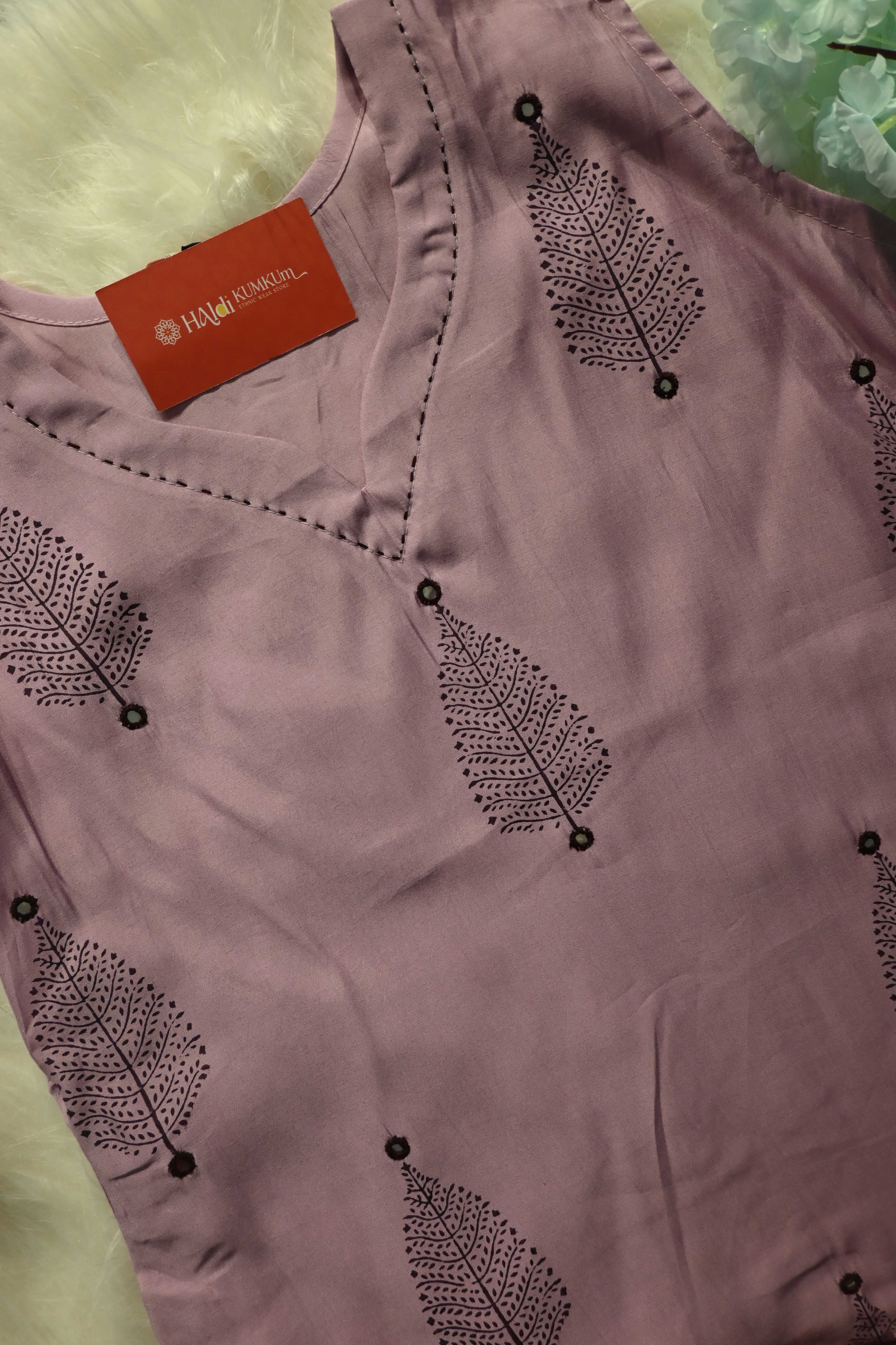 Lavender Cotton Kurta Pant Set for Women | Sleeveless Printed Ethnic Set