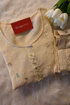 Off-White Embroidered Kurta Pant Set for Women | Elegant Ethnic Wear