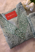 Light Blue Embroidered Kurta Pant Set for Women | Elegant Pastel Ethnic Wear
