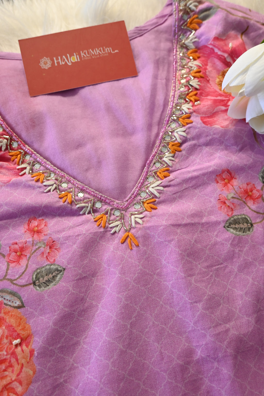 Lavender Floral Printed Co-Ord Set for Women | Elegant Cotton Ethnic Wear
