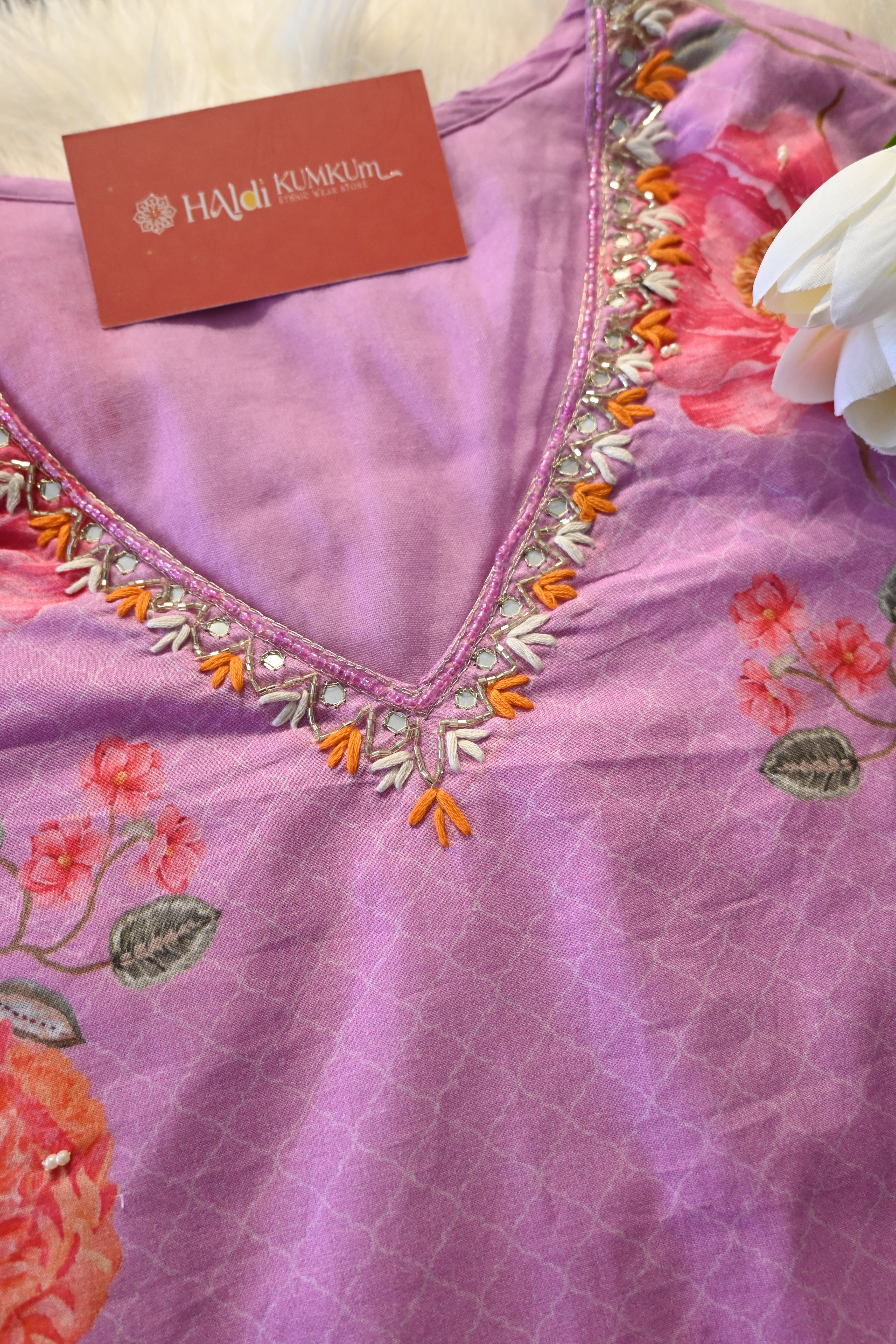Lavender Floral Printed Co-Ord Set for Women | Elegant Cotton Ethnic Wear