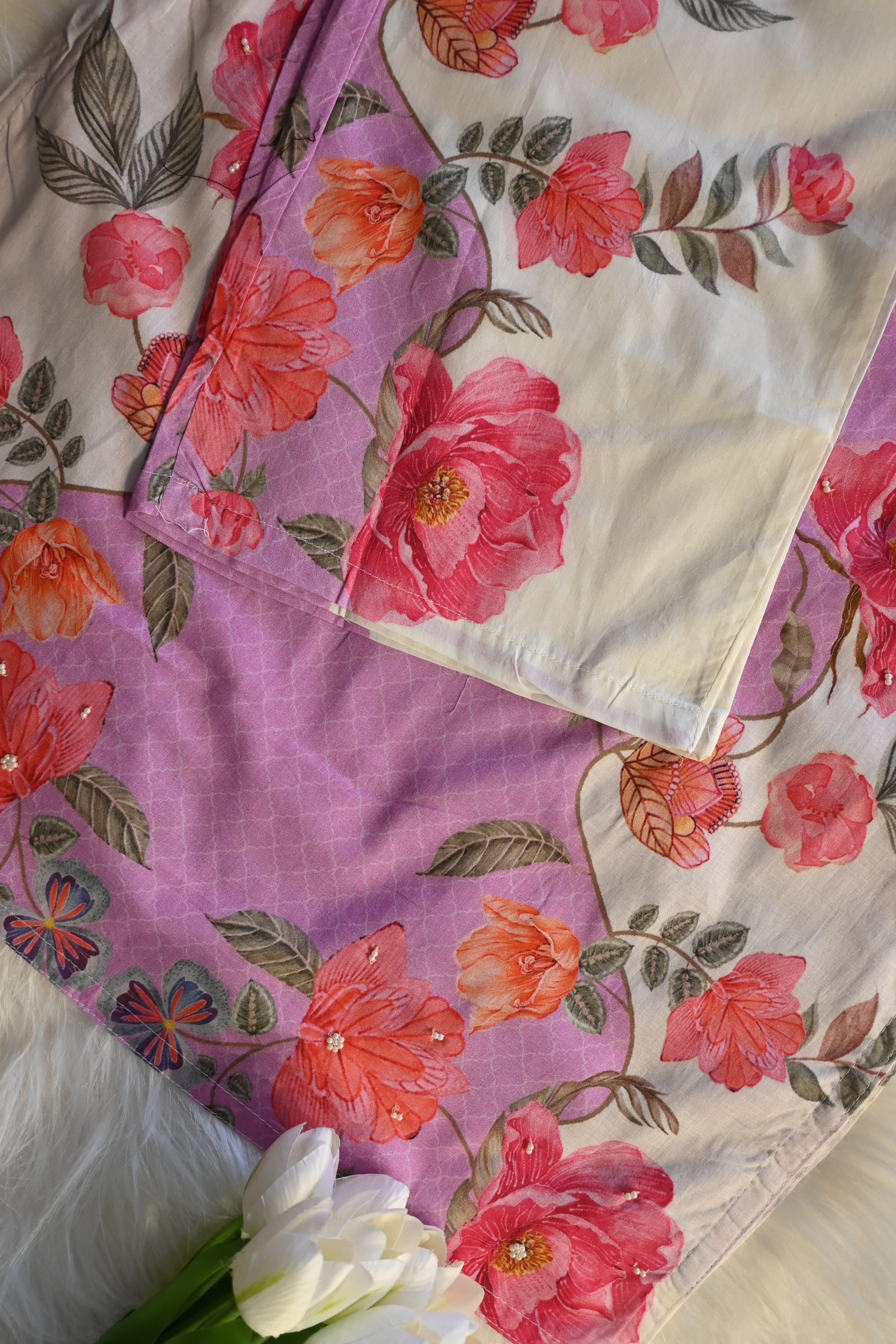Lavender Floral Printed Co-Ord Set for Women | Elegant Cotton Ethnic Wear