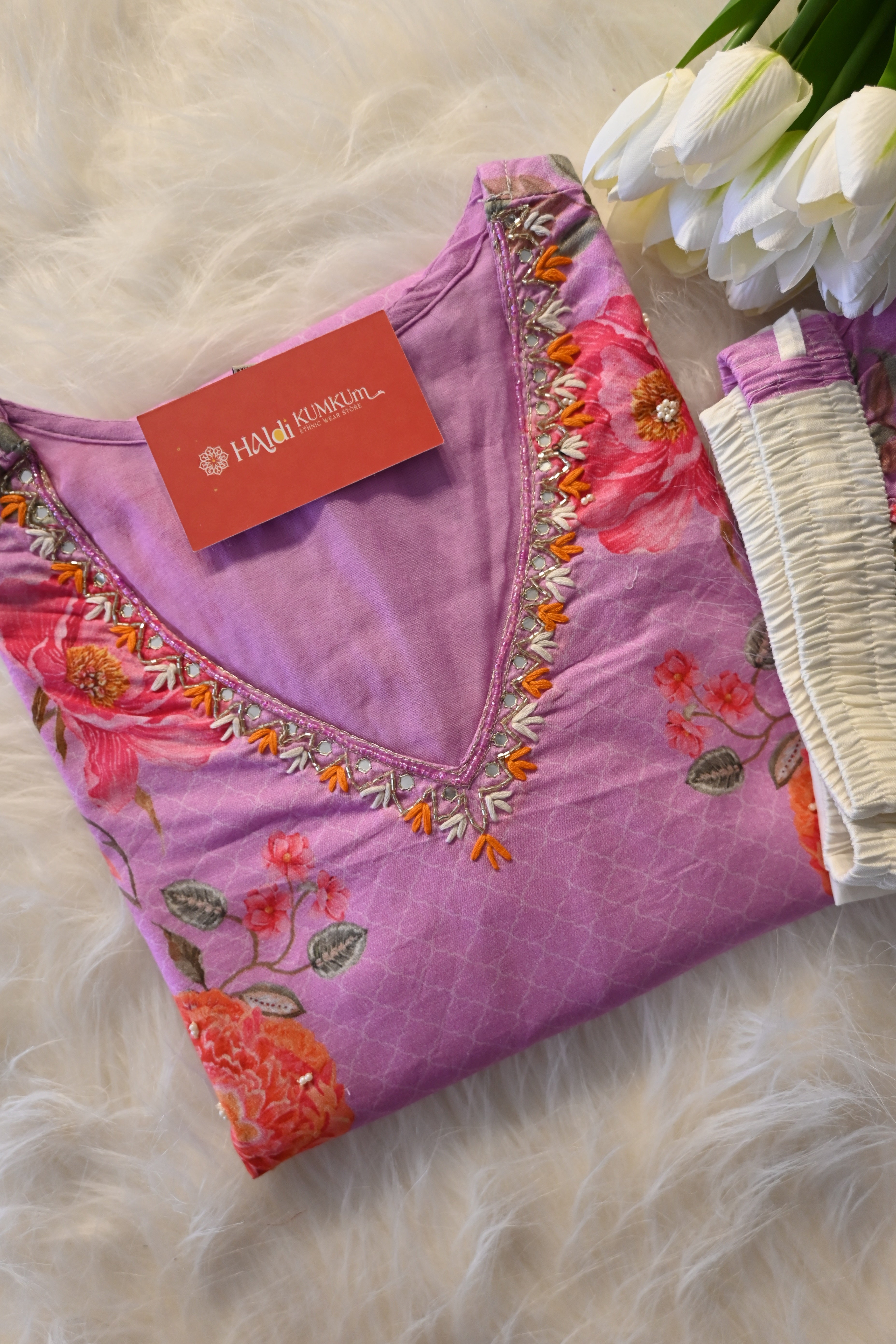 Lavender Floral Printed Co-Ord Set for Women | Elegant Cotton Ethnic Wear