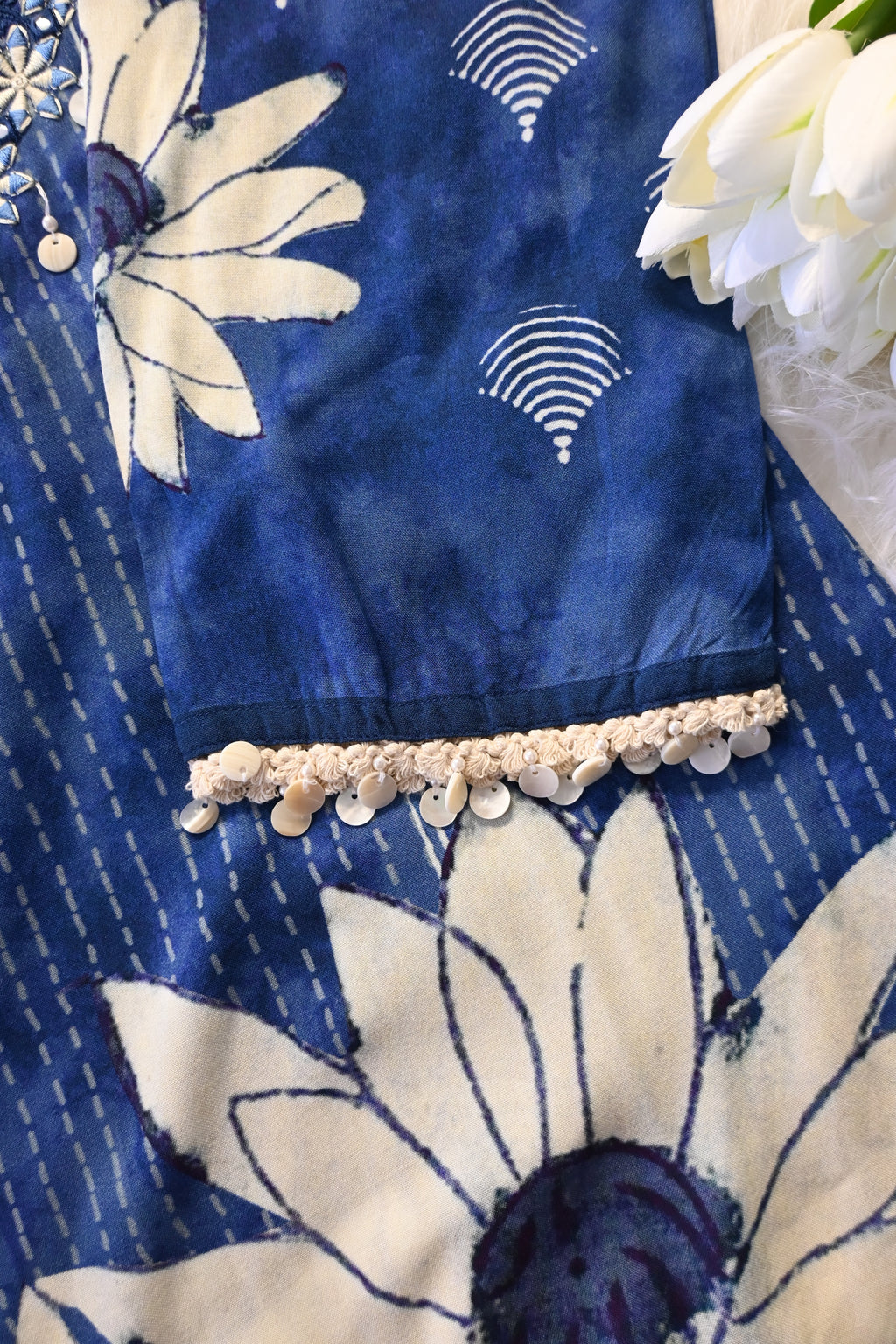 Navy Blue Printed Co-Ord Set for Women | Floral Ethnic Kurta Pant Set