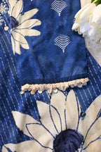 Navy Blue Printed Co-Ord Set for Women | Floral Ethnic Kurta Pant Set