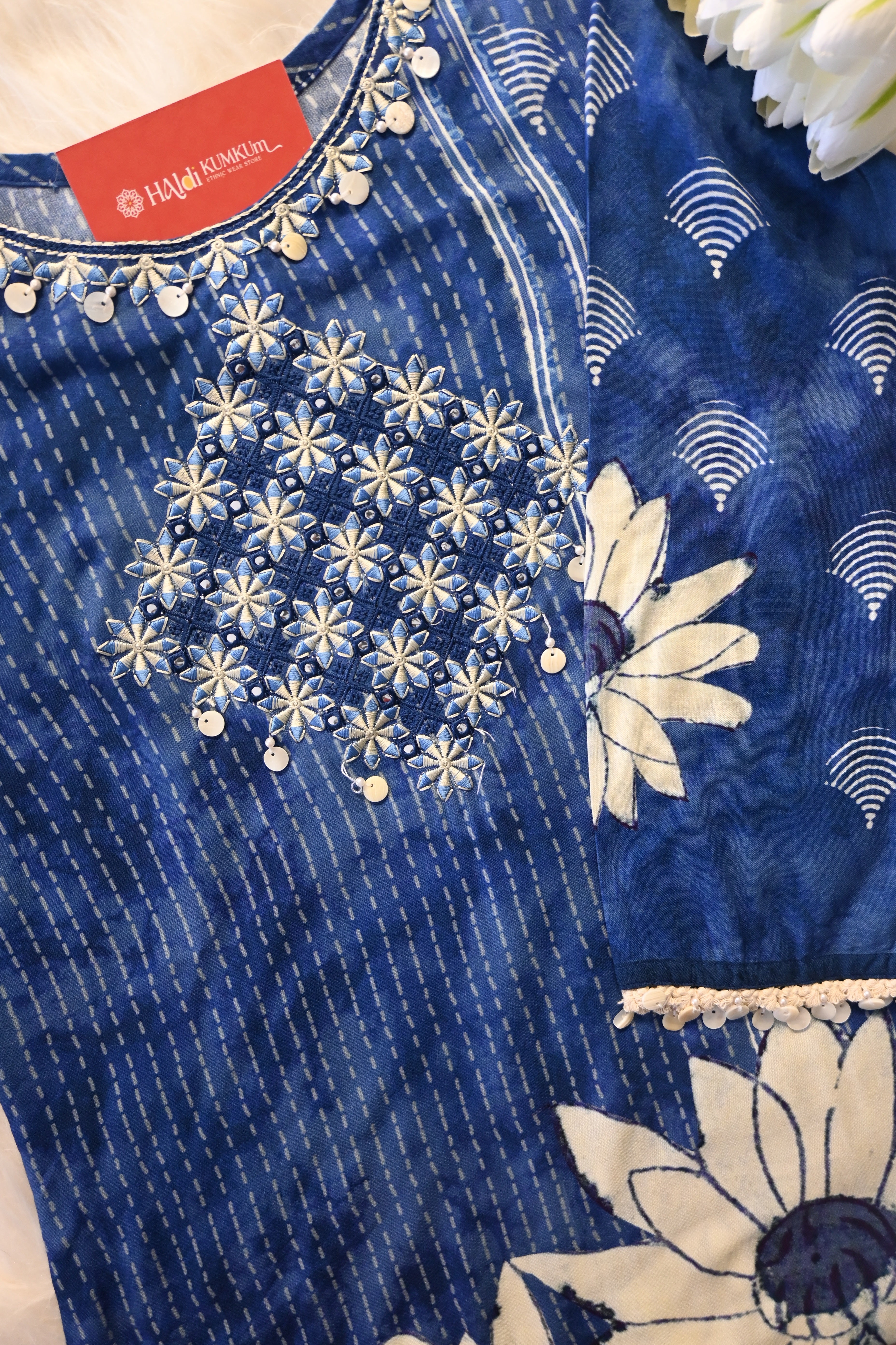Navy Blue Printed Co-Ord Set for Women | Floral Ethnic Kurta Pant Set
