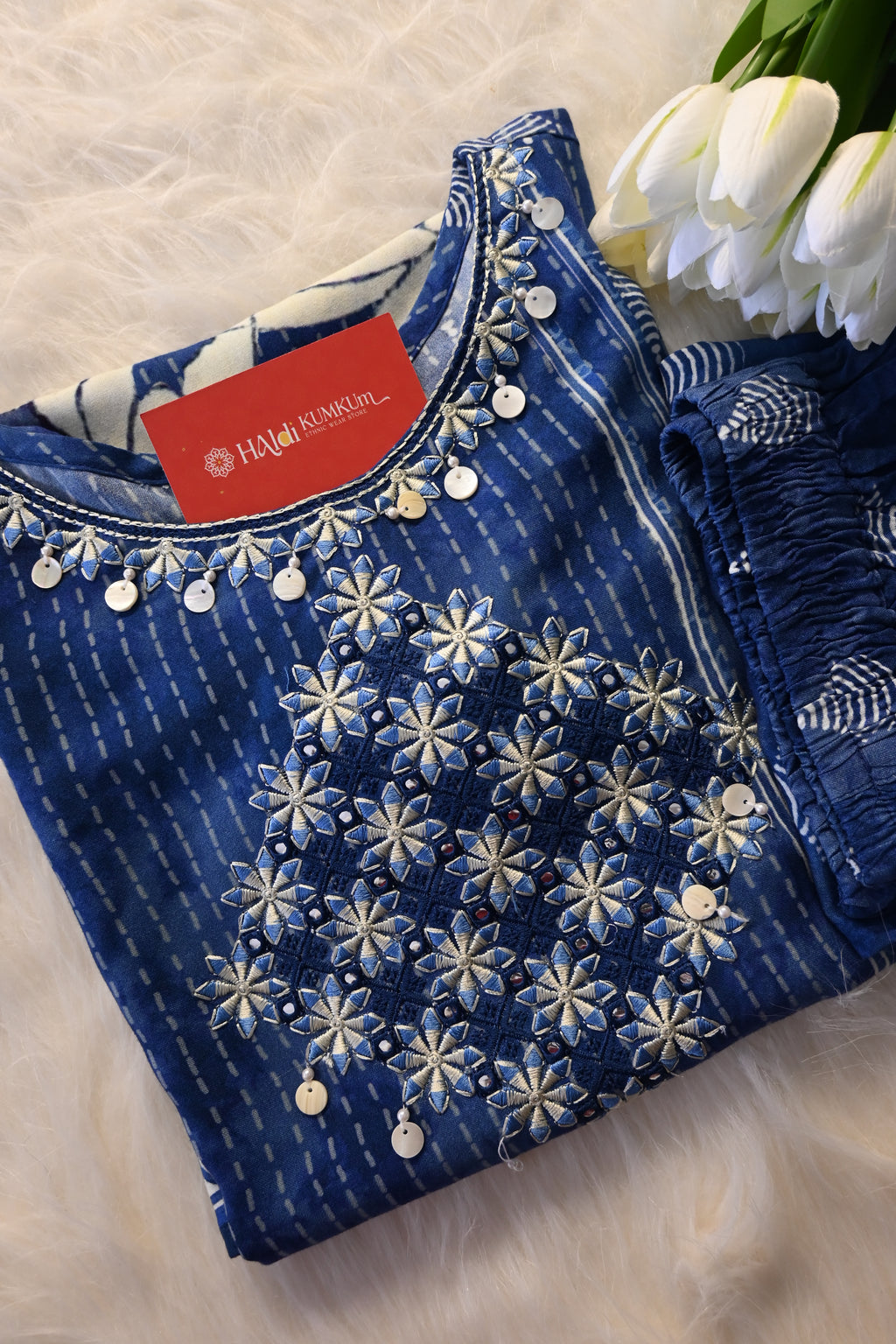 Navy Blue Printed Co-Ord Set for Women | Floral Ethnic Kurta Pant Set