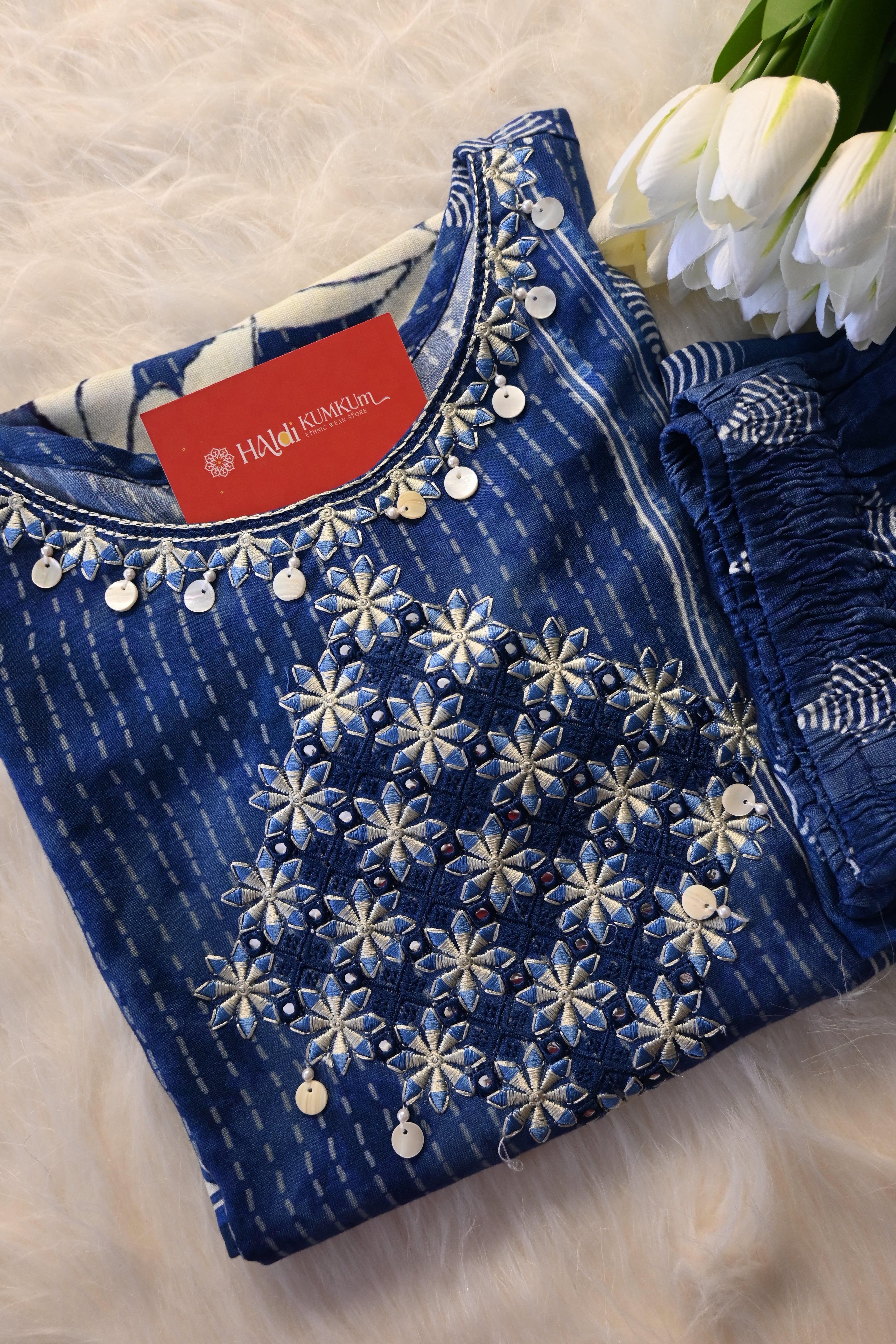 Navy Blue Printed Co-Ord Set for Women | Floral Ethnic Kurta Pant Set
