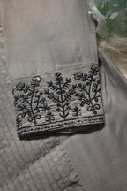 Grey Cotton Kurta Pant Set for Women | Minimal Embroidered Straight Kurta Set