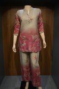 Beige Red Ombre Printed Co-Ord Set for Women | Cotton Ethnic Kurta Pant Set