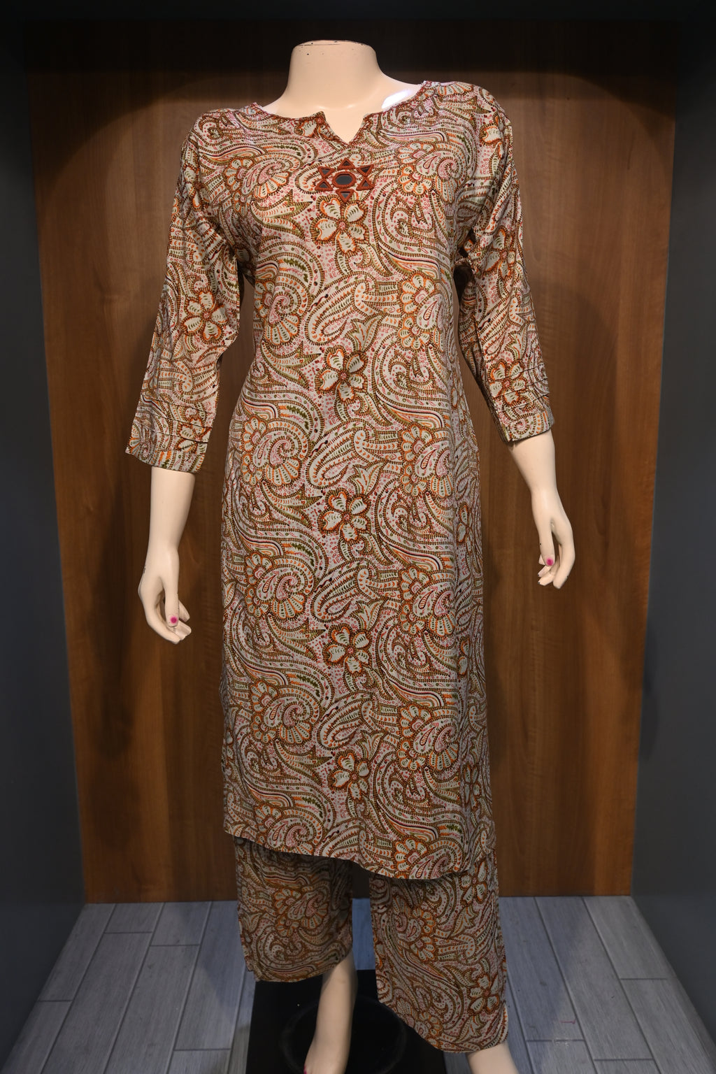 Beige Paisley Printed Co-Ord Set for Women | Classic Ethnic Kurta Pant Set