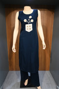 Navy Blue Sleeveless Kurta Set for Women | Minimal Embroidered Ethnic Wear