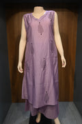 Lavender Cotton Kurta Pant Set for Women | Sleeveless Printed Ethnic Set