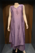 Lavender Cotton Kurta Pant Set for Women | Sleeveless Printed Ethnic Set