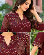 Purple, Brown, Black & Maroon Printed High-Low Kurta Palazzo Set for Women
