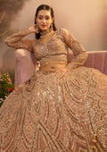 Peach Sequins Net Readymade Lehenga