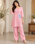 Pink Floral Embroidered Kurta Pant Set for Women