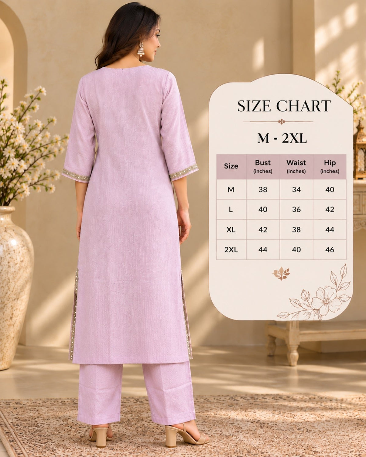 Lavender Embroidered Straight Kurta Pant Set for Women