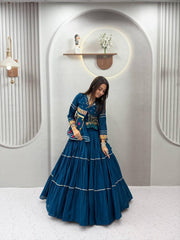 Blue Navratri Hand Work Lehenga Choli with Koti | 9 Meter Flair