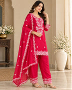 Rani Pink Embroidered 3-Piece Suit Set with Dupatta for Women