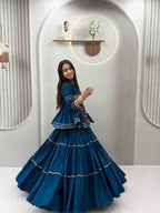 Blue Navratri Hand Work Lehenga Choli with Koti | 9 Meter Flair