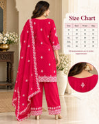 Rani Pink Embroidered 3-Piece Suit Set with Dupatta for Women