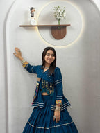 Blue Navratri Hand Work Lehenga Choli with Koti | 9 Meter Flair