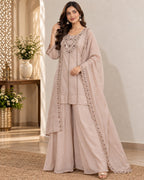 Blush Pink Embroidered Kurta Sharara Set with Dupatta for Women