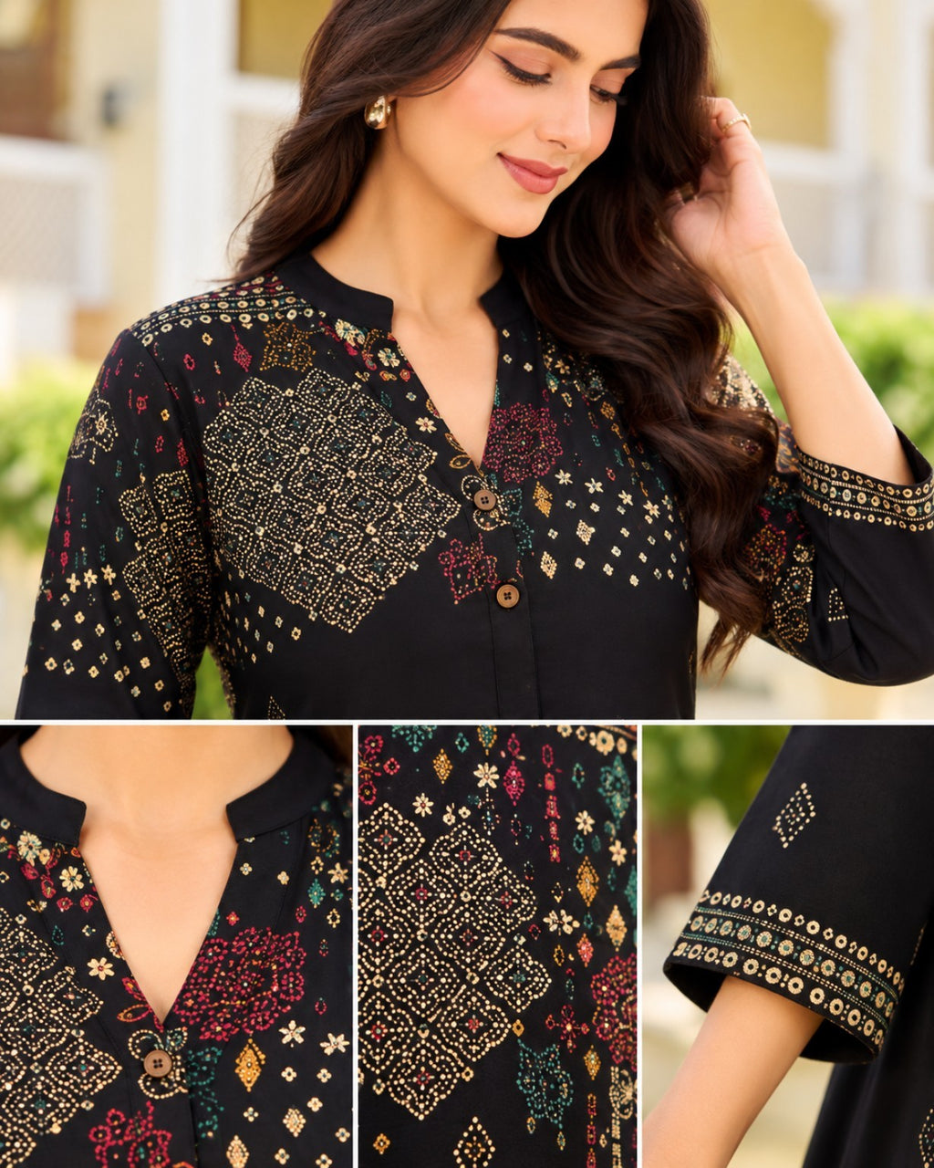 Purple, Brown, Black & Maroon Printed High-Low Kurta Palazzo Set for Women