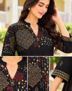 Purple, Brown, Black & Maroon Printed High-Low Kurta Palazzo Set for Women