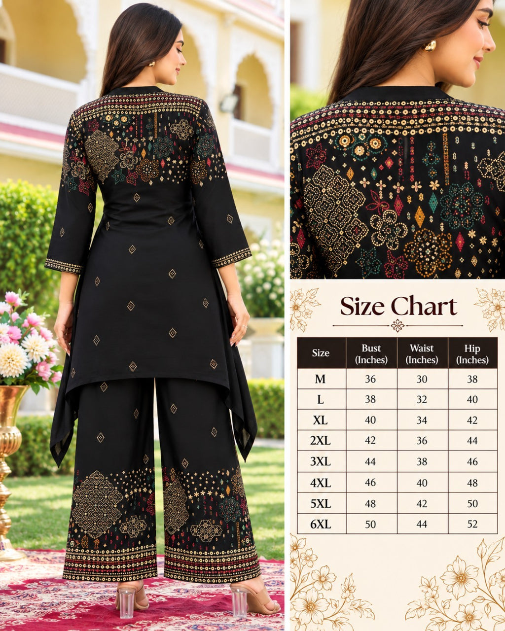 Purple, Brown, Black & Maroon Printed High-Low Kurta Palazzo Set for Women