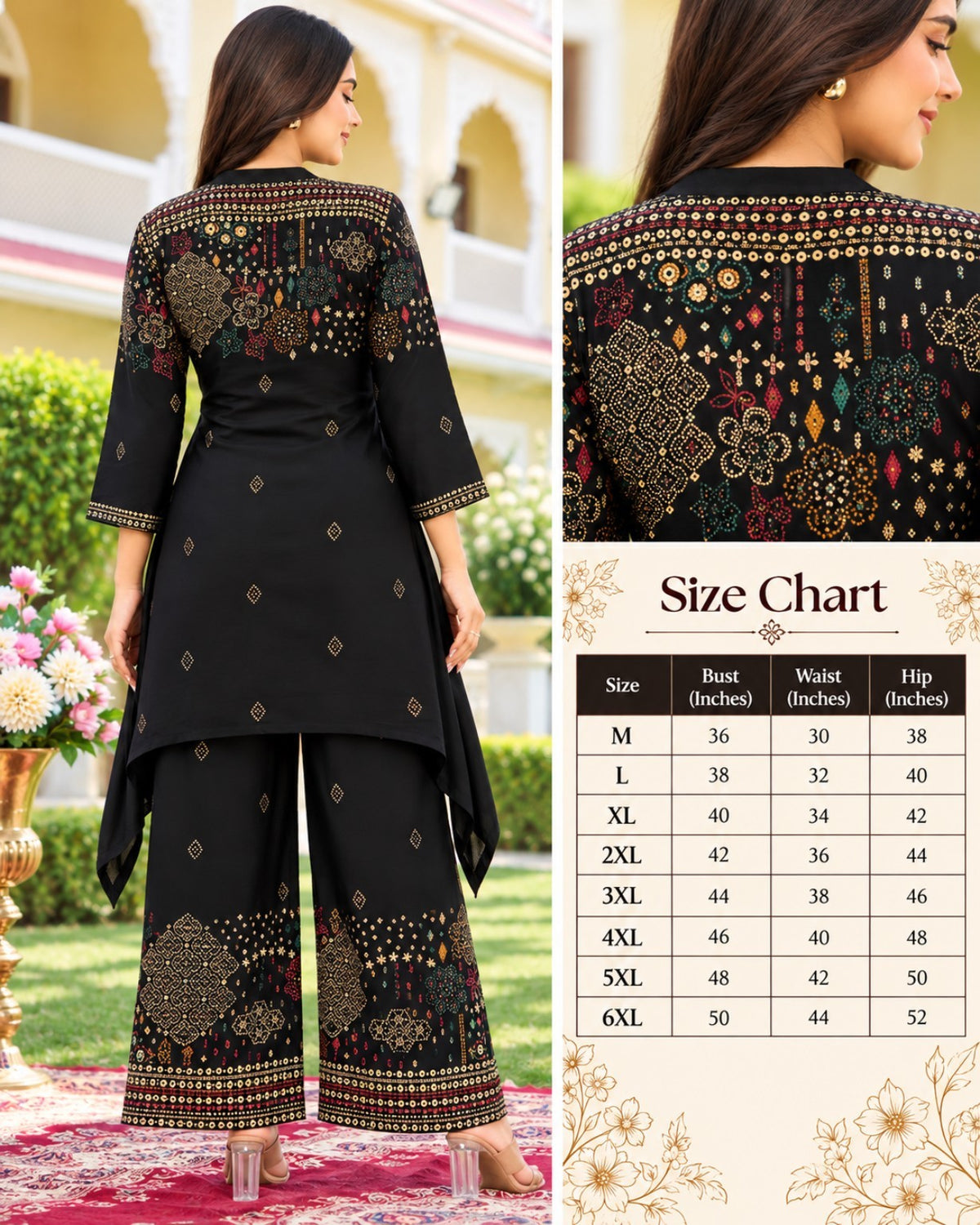Purple, Brown, Black & Maroon Printed High-Low Kurta Palazzo Set for Women