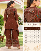 Purple, Brown, Black & Maroon Printed High-Low Kurta Palazzo Set for Women