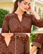 Purple, Brown, Black & Maroon Printed High-Low Kurta Palazzo Set for Women