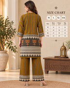 Mustard Yellow Printed Kurta Pant Co-Ord Set for Women
