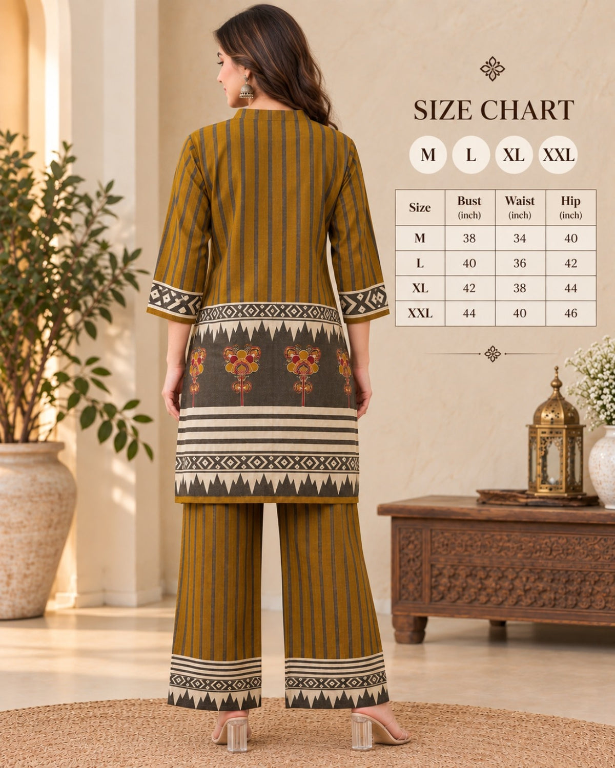 Mustard Yellow Printed Kurta Pant Co-Ord Set for Women