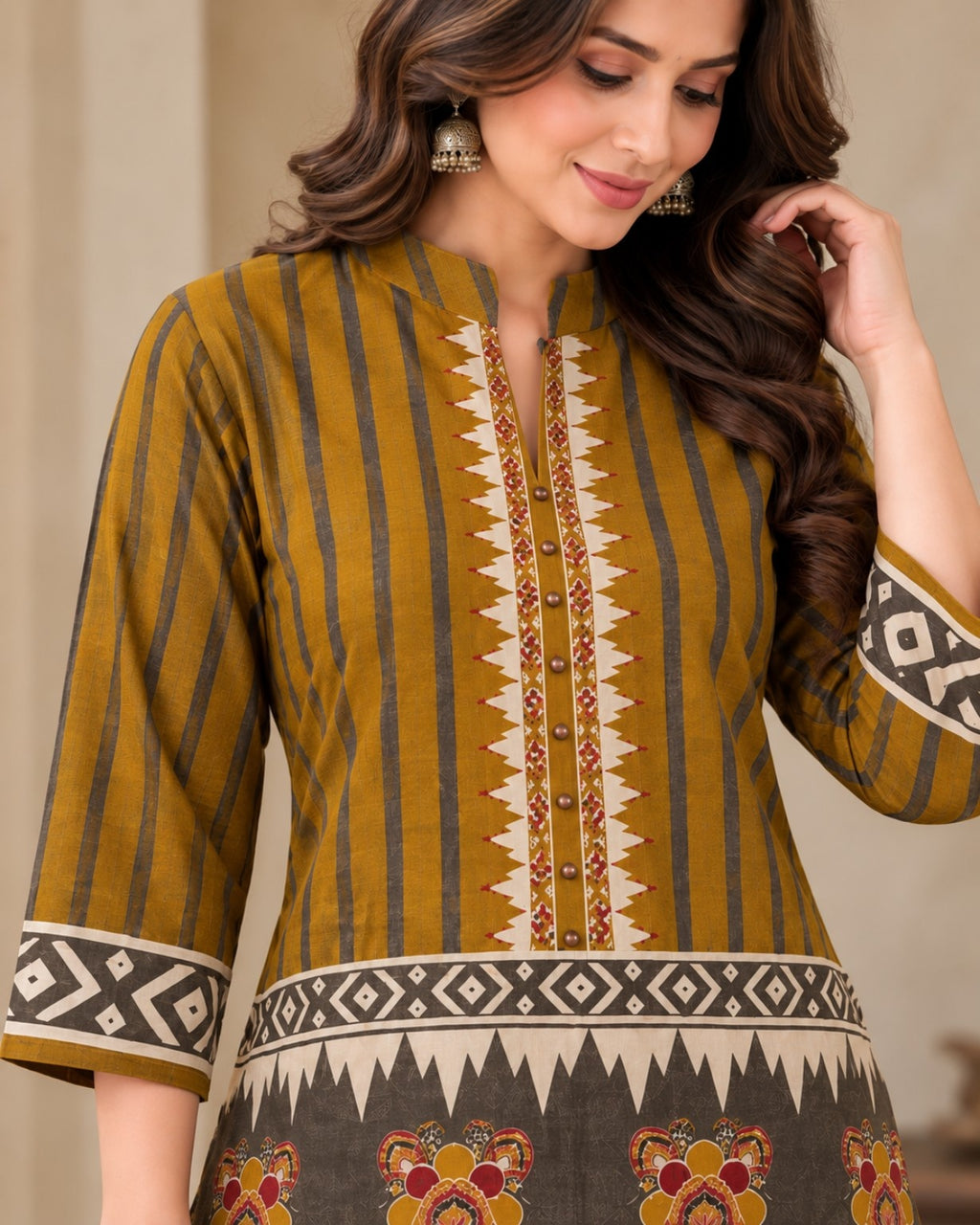 Mustard Yellow Printed Kurta Pant Co-Ord Set for Women